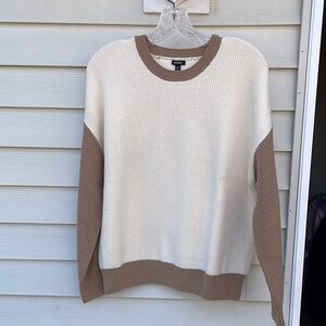 Express Cream and Brown Crewneck Sweater